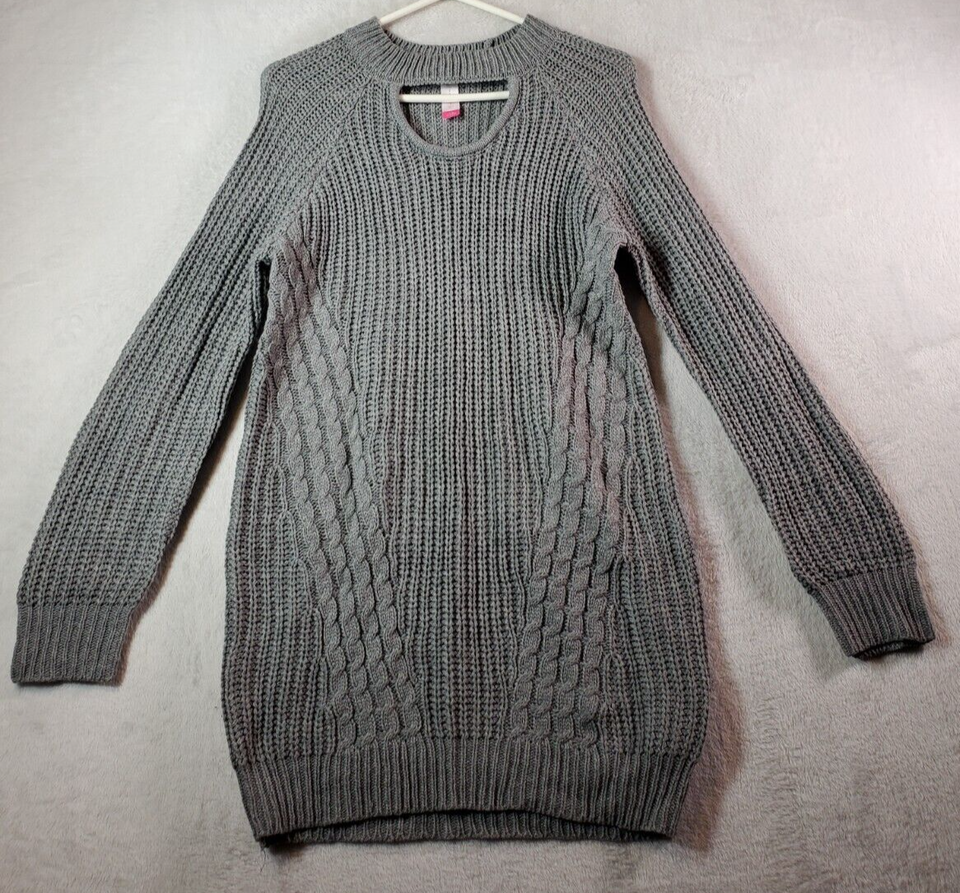 No Boundaries Sweater Women Large Gray 100% Acrylic Long Sleeve Keyhole ... - $7.57