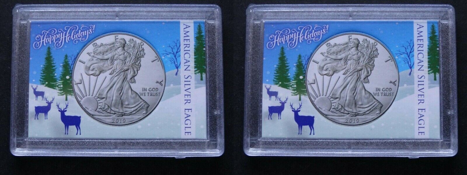 Primary image for 2 American Silver Eagle Frosty Case Snaplock Coin Holder 2X3 Holiday Christmas