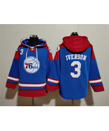 Men&#39;s Philadelphia 76ers #3 Allen Iverson Royal Red Lace-Up Pullover Hoodie - €64,81 EUR