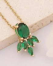 2.00Ct Oval Cut Lab Created Green Emerald Beauty Pendant 14K Yellow Gold Plated - £118.71 GBP