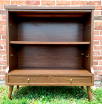 Formica Walnut Wood Bookshelf BookcaseMCM 2 Drawers Adjustable Shelf Tap... - £386.61 GBP