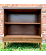 Formica Walnut Wood Bookshelf BookcaseMCM 2 Drawers Adjustable Shelf Tap... - $494.99