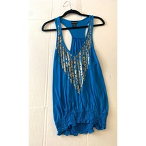 Wet Seal Womens Size XL Racerback tank sleeveless Top Blue Sequin Detail Ruched - £9.61 GBP