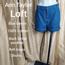 Ann Taylor LOFT Blue 100% Cotton  Denim Detail Back Pockets Shorts Size 2 - £10.96 GBP