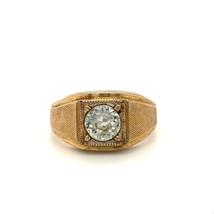 Vtg Signed 10k Gold Filled Clark and Coombs Clear Rhinestone Men&#39;s Ring Band 11 - £48.12 GBP