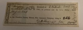 Cheshire County Mutual Fire Insurance Co Premium Note Signed DW Farrar 1867 - $37.01