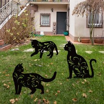 3 Pack Metal Cat Garden Statues Black Cat Silhouette Cat Decorative Gard... - $26.59