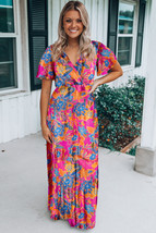 Rose Wrap V Neck Floral Maxi Dress - $14.64