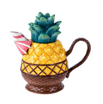 Pineapple Cocktail 18092 Drink Umbrella Ceramic Teapot Blue Sky Clayworks 10" L - $59.39