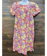 Carole Smock Dress Gown Granny Mumu Medium Red Floral Short Sleeve VGT - $45.27 CAD