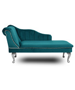 Cambridge Chaise Lounge Handmade Tufted Teal Striped Longue Accent Chair - $451.32 CAD