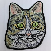 Cat head patch green eyes Clothing Crafts Embroidered Sew on - £5.52 GBP