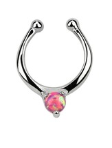 Simulated Opal Illusion Faux Clicker Septum Nose Ring in Sterling Silver... - £10.38 GBP