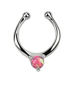 Simulated Opal Illusion Faux Clicker Septum Nose Ring in Sterling Silver... - £10.17 GBP