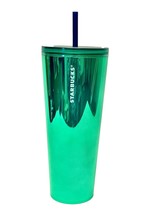 Starbucks Tumbler Metallic Green Mirror Double Wall Venti Summer Cold Cup 24oz - £44.19 GBP
