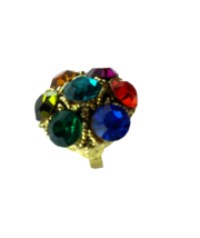 Vintage Rhinestone Adjustable Cocktail Ring Colorful Mod 60s 70s - £15.49 GBP