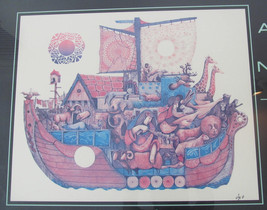 Signed Amram Ebgi Title: &quot;Noah and the Ark &quot; Colored Lithograph Print Framed Jud - £392.27 GBP
