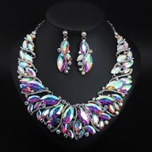 Vintage Statement Crystal Necklace Earrings Set Retro Dubai Bridal Jewelry Sets  - £42.92 GBP