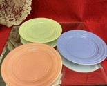 Hazel Atlas 3 Dinner Plates 8-7/8&quot; Platonite Pastel Vtg Ribbed Moderntone - $14.85