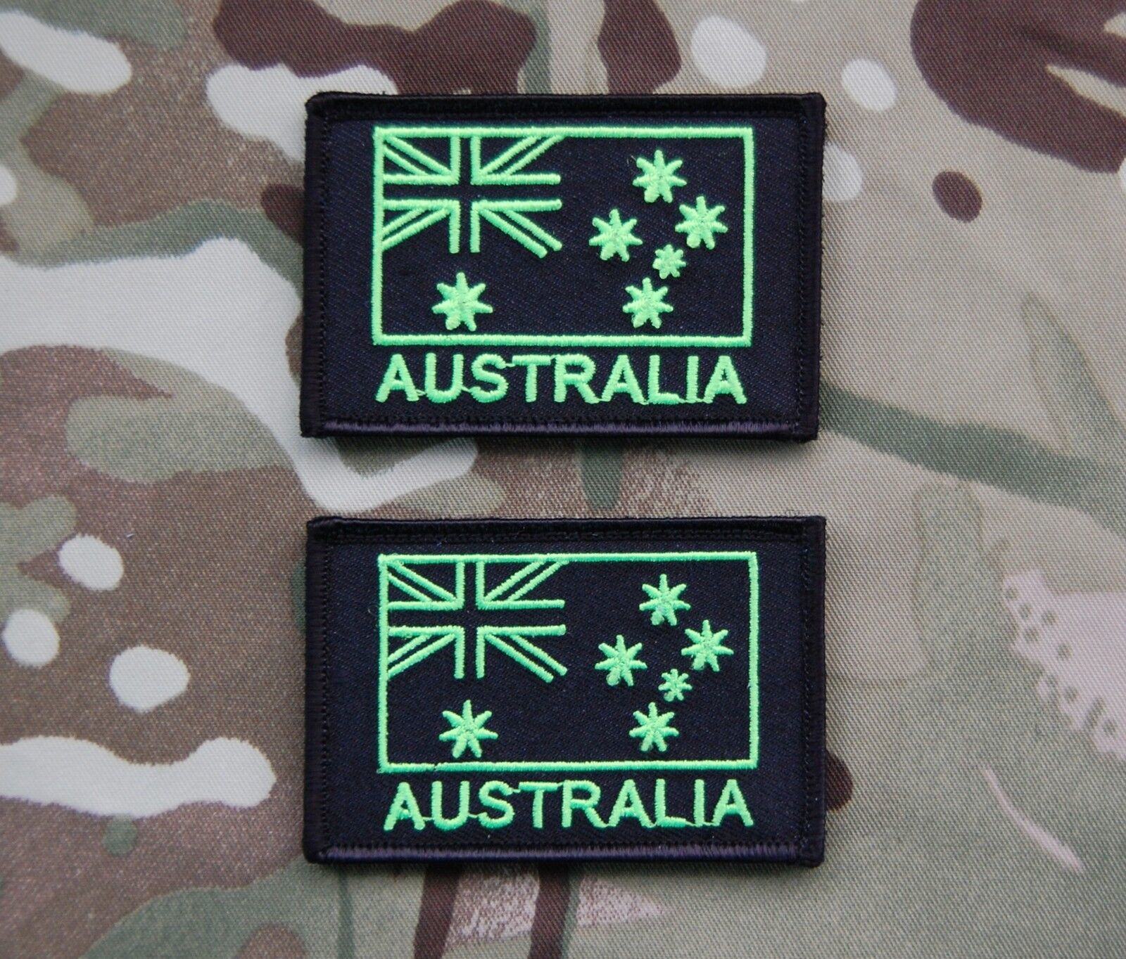 Primary image for 2 x Lime Green/Black Australian Flag Embroidery Patch Set Afghanistan SASR SOTG
