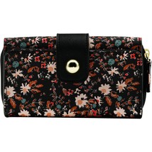 George Ladies Flap Indexer Wallet Black Floral Design Gold Accents  NEW - £9.16 GBP