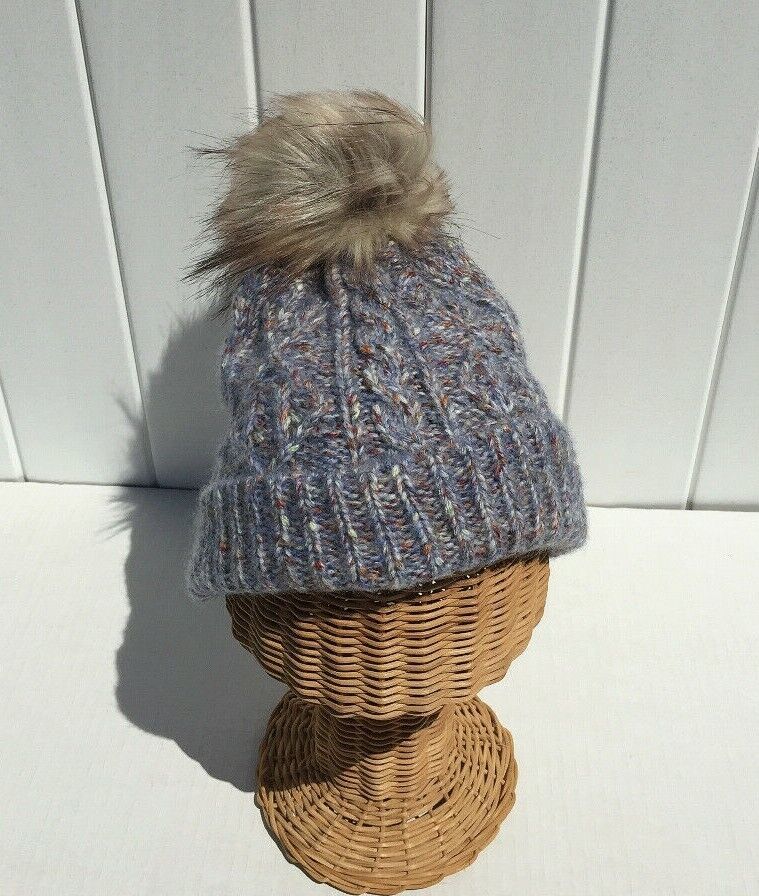 Primary image for New Winter Warm Trendy Knit Beanie Hat with Faux Fur Pom & Plush Lining #E