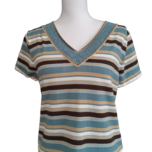 Norton McNaughton Womens Size M Short Sleeve Sweater Knit Top Stripe Blu... - $14.62