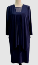 Tiana B Womens 2 Piece Cocktail Suit Dress Size 12 Navy Chiffon Jersey - £47.01 GBP