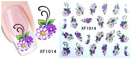 Nail Art Water Transfer Sticker Decal Stickers Pretty Flowers Purple XF1014 - £2.47 GBP