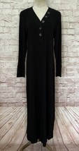 Soft Surroundings Black Ribbed Knit Maxi Dress XLP Petite V- Neck Henley - £76.59 GBP