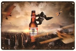 Budweiser Beer Featuring King Kong Vintage Novelty Metal Sign 12&quot; x 8&quot; Wall Art - £7.06 GBP