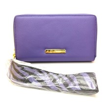 Joy Mangano Wallet Violet Purple Genuine Leather Zip RFID Block Wristlet NWOT - £17.57 GBP
