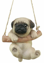 Cute Lifelike Teacup Pug Puppy Macrame Branch Hanger 5.5&quot;Tall With Jute ... - £22.97 GBP