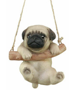 Cute Lifelike Teacup Pug Puppy Macrame Branch Hanger 5.5&quot;Tall With Jute ... - £22.81 GBP
