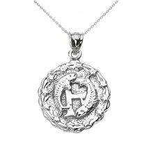 925 Sterling Silver Pisces March Zodiac Sign Round Pendant Necklace - £31.39 GBP+