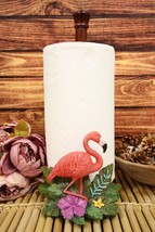 Tropical Paradise Pink Flamingo Bird Kitchen Dining Paper Towel Holder Figurine - £31.41 GBP