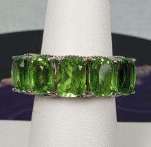 Vintage Marked STS 925 Sterling Silver 5 Emerald Cut Peridot Stone Ring ... - €252,13 EUR