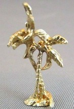 14K Yellow Gold 3D Tropical Island Palm Tree Cruise Vacation Pendant Charm 40&#39;s - £169.34 GBP