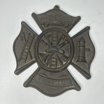 Fireman Firefighter Plaque Cast Iron Wall Home  St. Florian&#39;s Maltese Cr... - £14.74 GBP