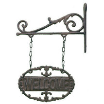 Double Sided Hanging Welcome Sign Ornate Cast Iron 7.25&quot; Wide - £14.73 GBP