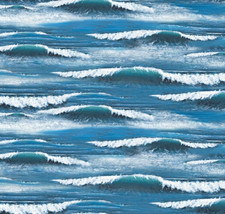 Landscape Medley Ocean Waves Whitecaps Cotton Fabric Print by the Yard D766.39 - £9.73 GBP