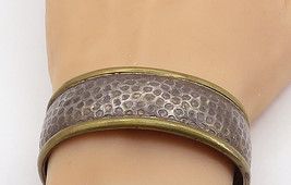 LATON MEXICO 925 Silver - Vintage Two Tone Raised Edge Cuff Bracelet - BT2696 - £76.54 GBP