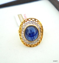 Gold Ring Diamond Ring Blue Sapphire Gemstone Ring Handmade Gold Ring - £473.93 GBP