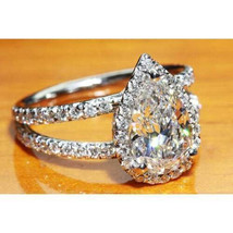 Halo Engagement Ring 3.00Ct Pear Cut Simulated Diamond 14k White Gold in Size 9 - £215.63 GBP