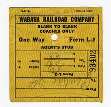 Wabash Railroad Company Agents Stub Blank to Blank 1944 - £8.56 GBP