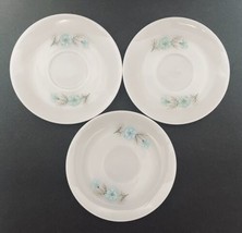 Fire King Bonnie Blue Flower Carnation Three Saucers Milk Glass Anchor Hocking - £13.40 GBP