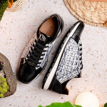 Portici Genuine Crocodile and Lizard Fashion Sneaker Newspaper / Black image 11