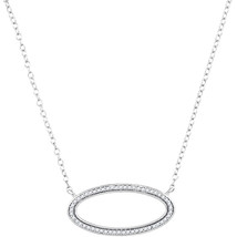 10k White Gold Womens Round Diamond Oval Outline Pendant Necklace 1/8 Cttw - $240.00