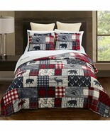 Farmhouse Rustic Lodge Bear QUEEN Quilt Set Matching Tote Bag Bear Count... - $96.03