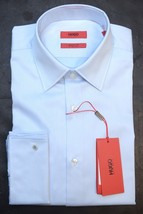 HUGO BOSS Hombre George Corte Normal Puño Francés Fácil Hierro Algodón Camisa 38 - £55.01 GBP